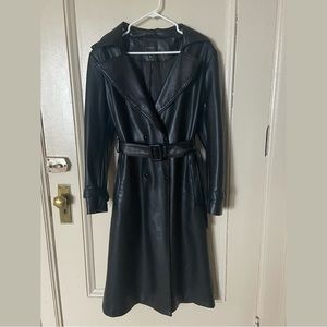 Long Knee-Length Belted Leather Trench Coat Dynamite